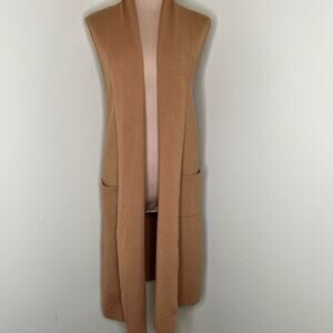 Tahari Cardigan Vest Medium Women Ponte Knit Pockets Duster Brown Open Lagenlook